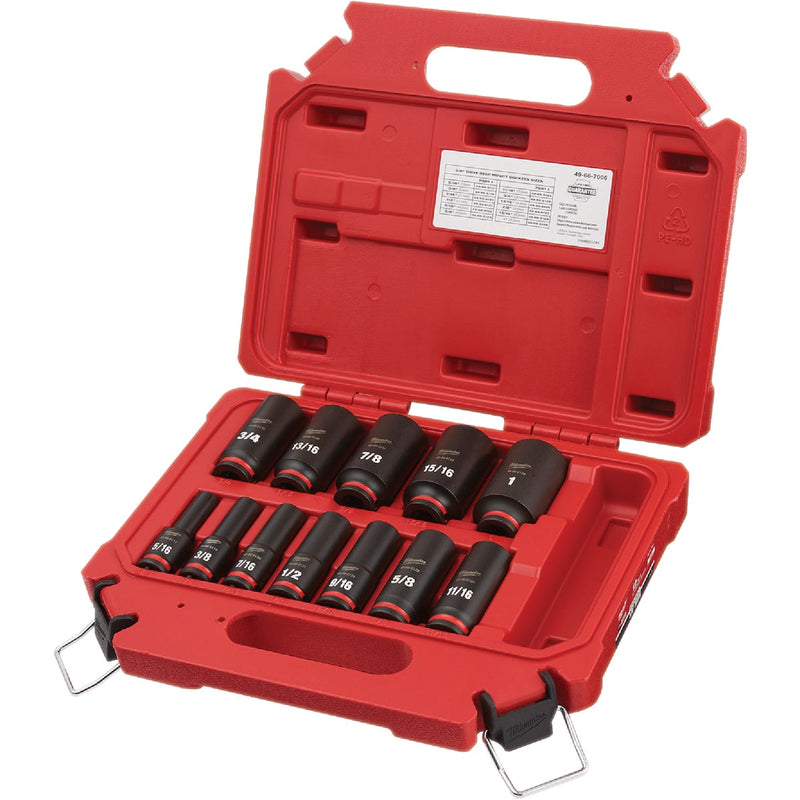 Milwaukee SHOCKWAVE Standard 3/8 In. Drive 6-Point Deep Impact Driver Set (12-Piece)