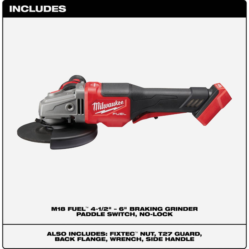 Milwaukee M18 FUEL 4-1/2 In. / 6 In. Brushless Braking Cordless Angle Grinder with Paddle Switch No Lock (Tool Only)