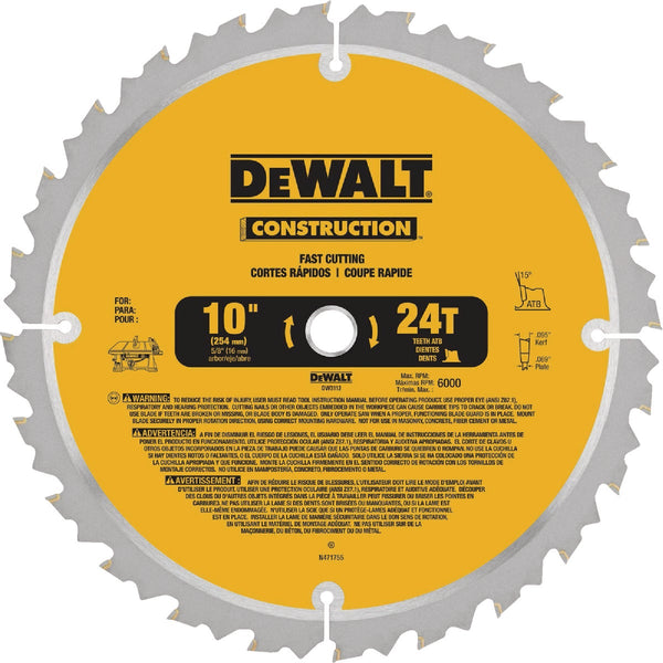 DEWALT 10 In. 24-Tooth Circular Saw Blade