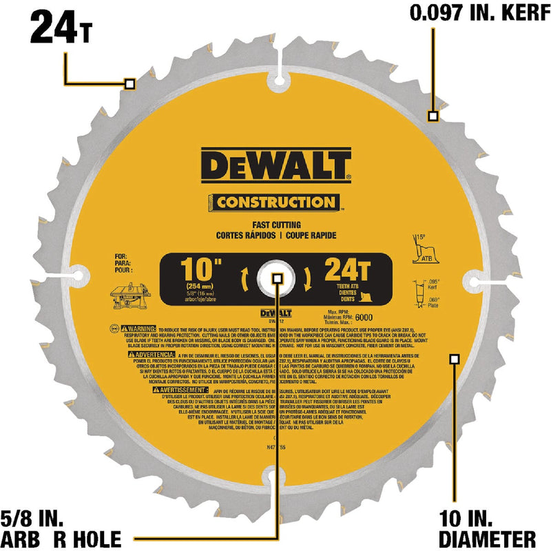 DEWALT 10 In. 24-Tooth Circular Saw Blade