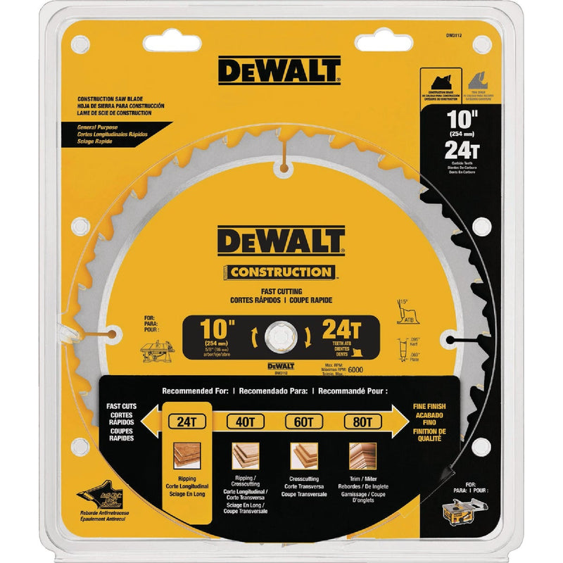 DEWALT 10 In. 24-Tooth Circular Saw Blade