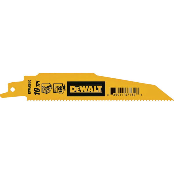 DEWALT 6 In. 10 TPI Demolition Bi-Metal Reciprocating Saw Blade (5-Pack)