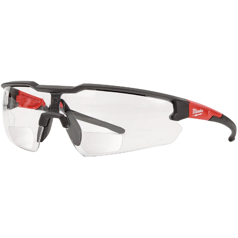 Milwaukee Red & Black Frame Safety Glasses with +1.50 Magnified Clear Anti-Scratch Lenses