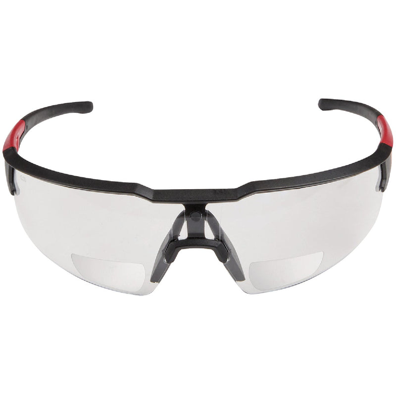 Milwaukee Red & Black Frame Safety Glasses with +1.50 Magnified Clear Anti-Scratch Lenses