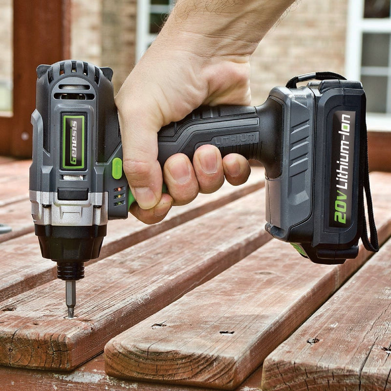 Genesis 20V 1/4 In. Hex Cordless Impact Driver Kit with 2.0 Ah Battery & Charger