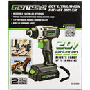 Genesis 20V 1/4 In. Hex Cordless Impact Driver Kit with 2.0 Ah Battery & Charger