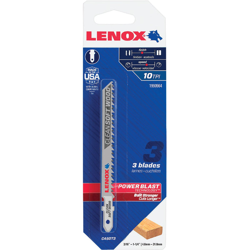Lenox T-Shank 4 In. x 10 TPI High Carbon Steel Jig Saw Blade, Clean Soft Wood (3-Pack)