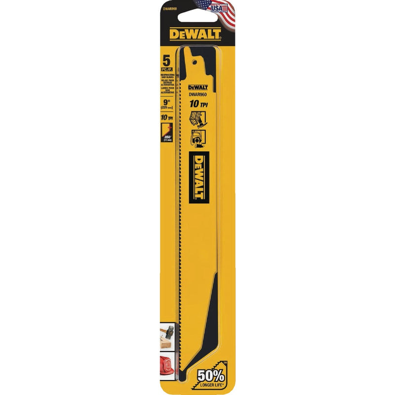 DEWALT 9 In. 10 TPI Demolition Bi-Metal Reciprocating Saw Blade (5-Pack)