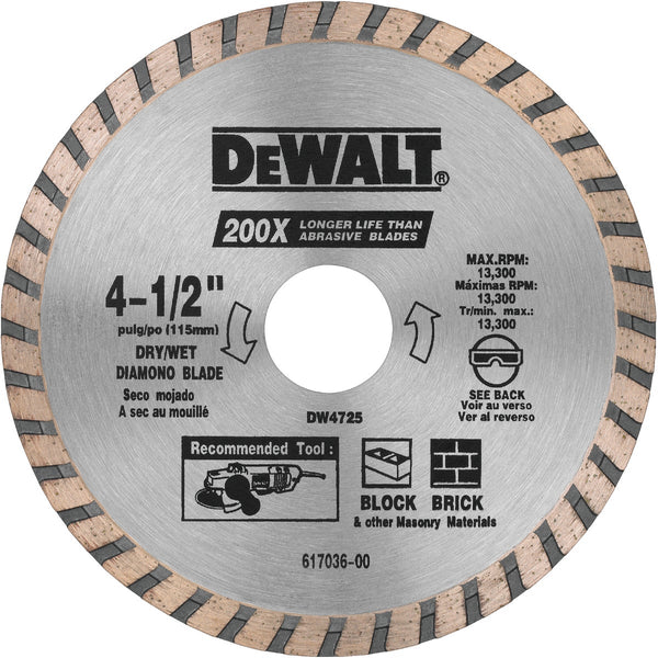 DEWALT High Performance 4-1/2 In. Turbo Rim Dry/Wet Cut Diamond Blade