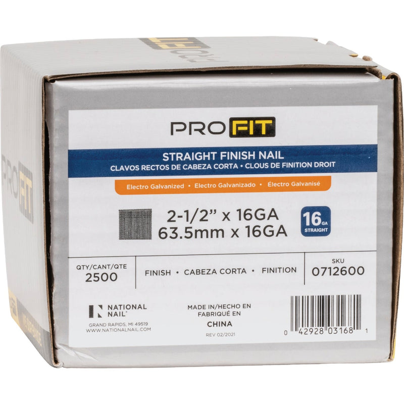 Pro-Fit 2-1/2 In. In. 16 Gauge Electro Galvanized Straight Finish Nail (2500 Ct.)