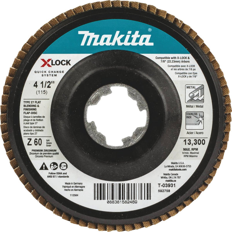 Makita X-LOCK 4-1/2 In. x 7/8 In. 60-Grit Type 27 Zirconia Angle Grinder Flap Disc