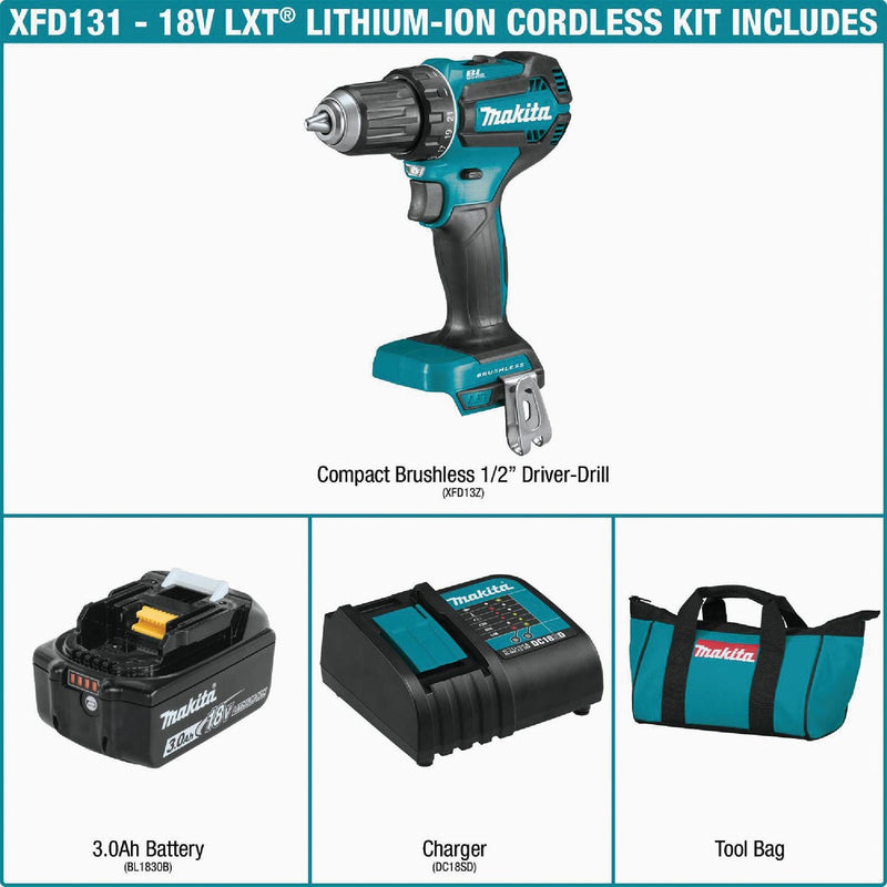 Makita 18-Volt LXT Lithium-Ion 1/2 In. Brushless Cordless Drill/Driver Kit