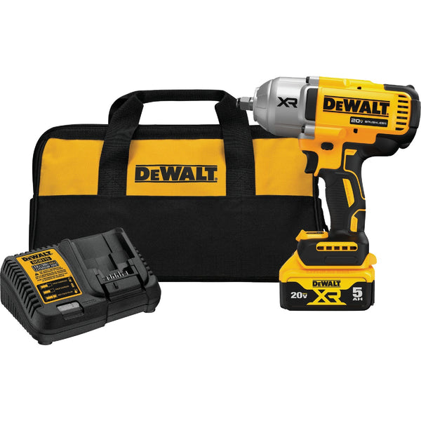 DEWALT 20V MAX XR Brushless 1/2 In. High Torque Cordless Impact Wrench Kit with Hog Ring Anvil & 5.0 Ah Battery & Charger