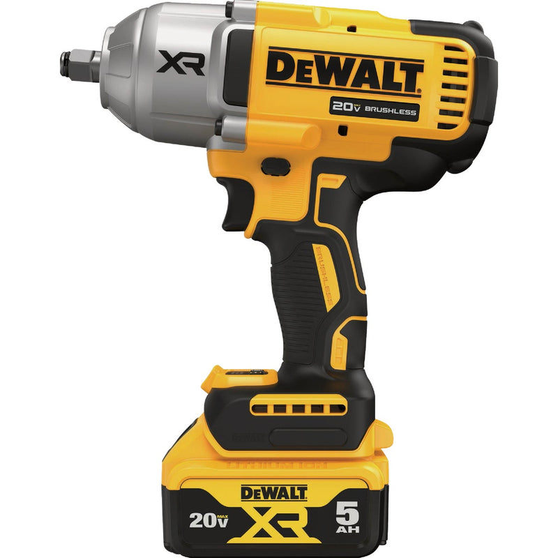 DEWALT 20V MAX XR Brushless 1/2 In. High Torque Cordless Impact Wrench Kit with Hog Ring Anvil & 5.0 Ah Battery & Charger