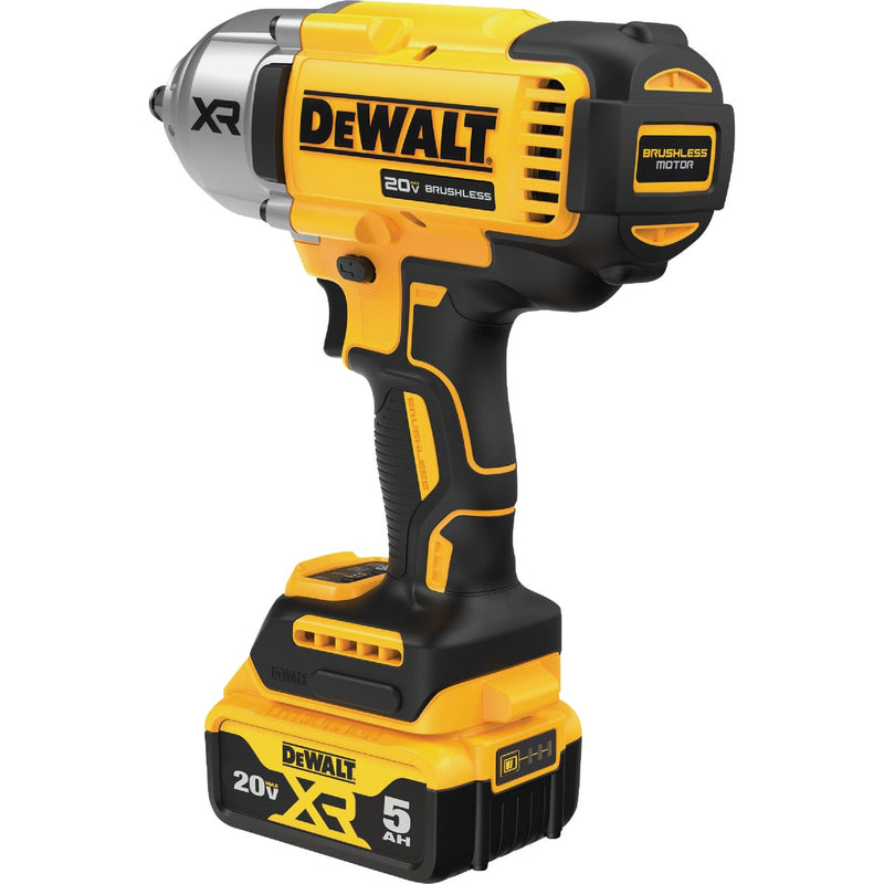 DEWALT 20V MAX XR Brushless 1/2 In. High Torque Cordless Impact Wrench Kit with Hog Ring Anvil & 5.0 Ah Battery & Charger