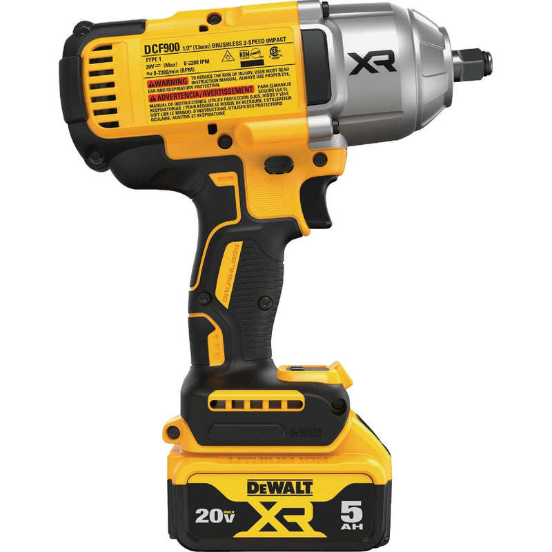 DEWALT 20V MAX XR Brushless 1/2 In. High Torque Cordless Impact Wrench Kit with Hog Ring Anvil & 5.0 Ah Battery & Charger