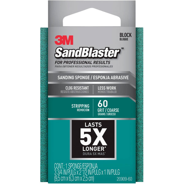 3M SandBlaster 2-1/2 In. x 3-3/4 In. x 1 In. Paint Stripping Coarse Sanding Sponge, 60 Grit