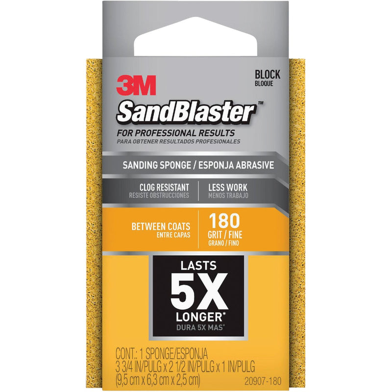 3M SandBlaster 2-1/2 In. x 3-3/4 In. x 1 In. Between Coats  Fine Sanding Sponge, 180 Grit