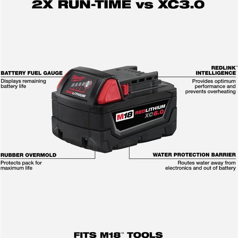 Milwaukee M18 REDLITHIUM Lithium-Ion High Output XC 6.0 Ah Battery Pack (2-Pack)