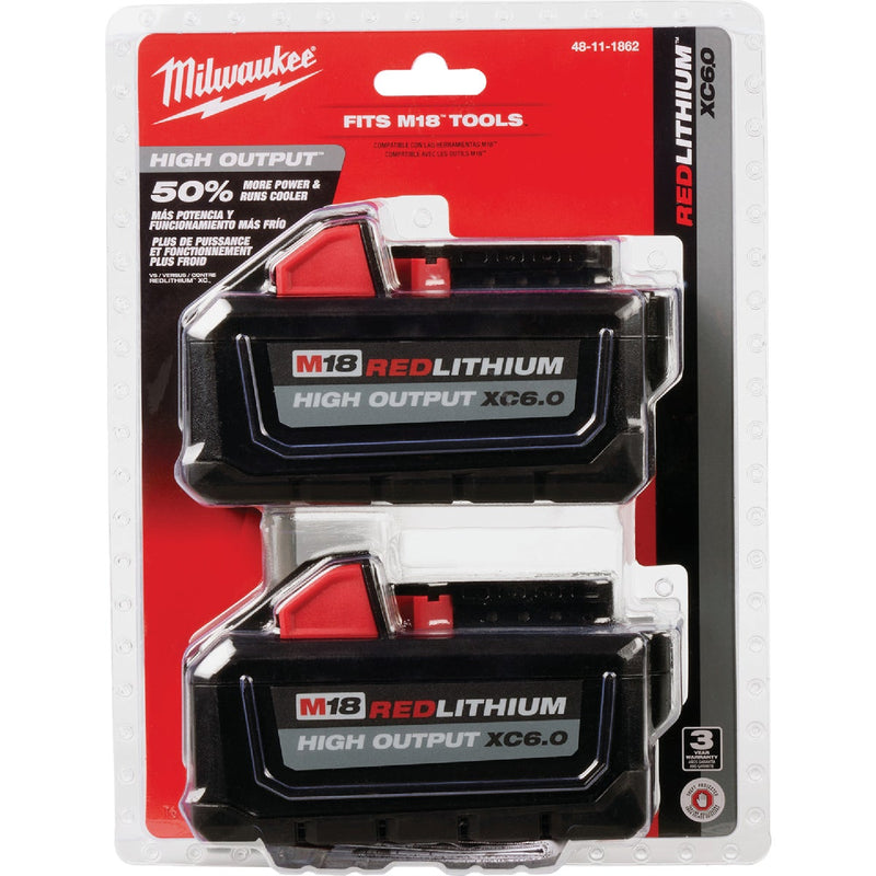 Milwaukee M18 REDLITHIUM Lithium-Ion High Output XC 6.0 Ah Battery Pack (2-Pack)