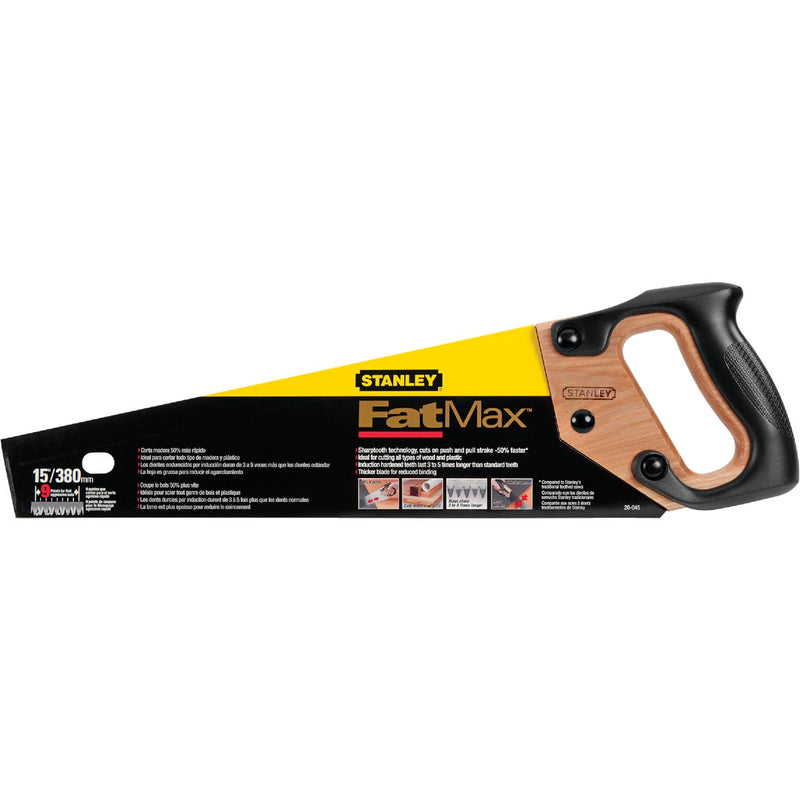 Stanley FatMax 15 In. L. Blade 10 PPI Wood, Rubberized Grip Handle Hand Saw