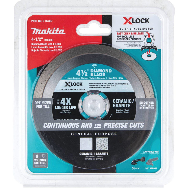 Makita X-LOCK 4-1/2 In. Continuous Rim Dry/Wet Cut Diamond Blade