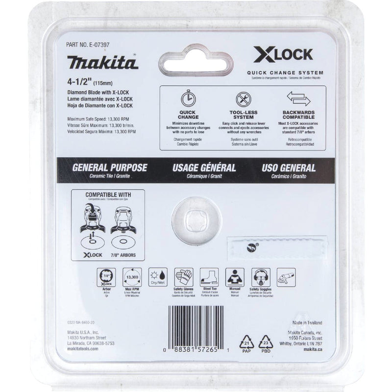 Makita X-LOCK 4-1/2 In. Continuous Rim Dry/Wet Cut Diamond Blade