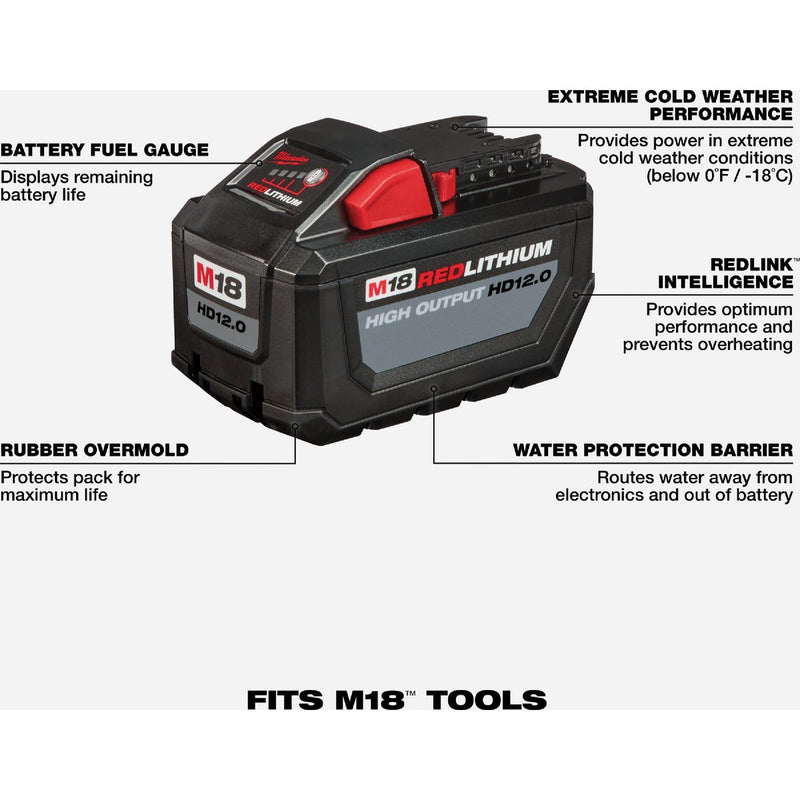 Milwaukee M18 REDLITHIUM Lithium-Ion High Output HD 12.0 Ah Battery Pack with Rapid Charger