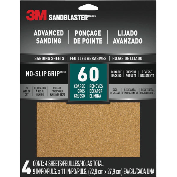 3M SandBlaster 9 In. x 11 In. Advanced Sanding Sheets with No-Slip Grip, 60 Grit (4-Pack)
