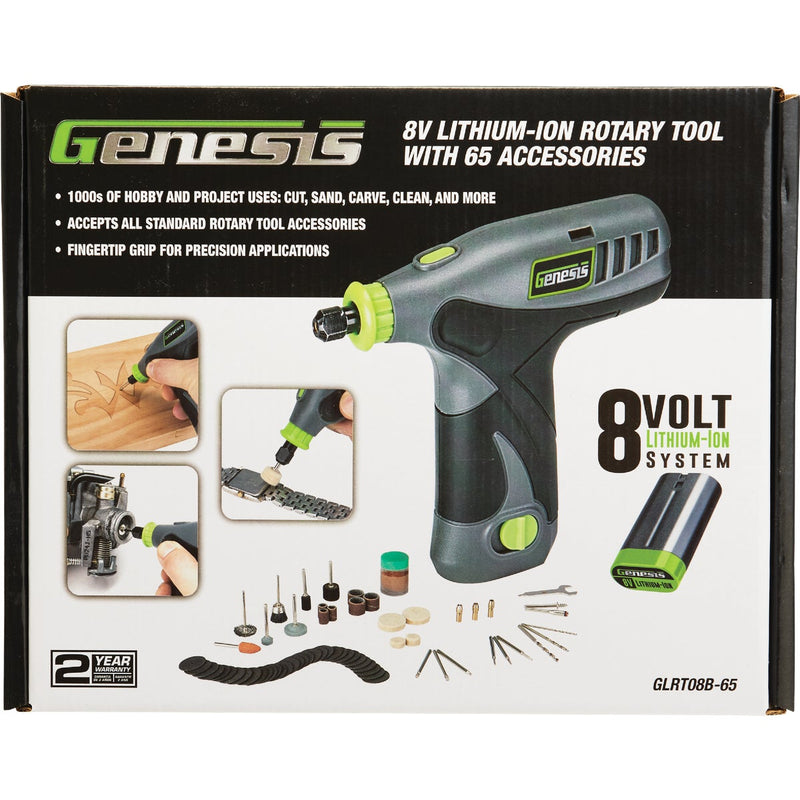 Genesis 8 Volt Lithium-Ion Variable Speed Cordless Rotary Tool Kit with 65 Accessories