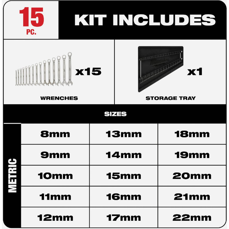 Milwaukee Metric 12-Point Combination Wrench Set (15-Piece)