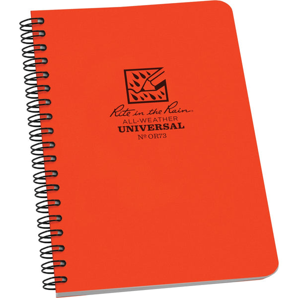 Rite in the Rain All-Weather 4-7/8 In. W x 7 In. H 32-Sheet Side Spiral Universal Pattern Bound Notebook, Orange