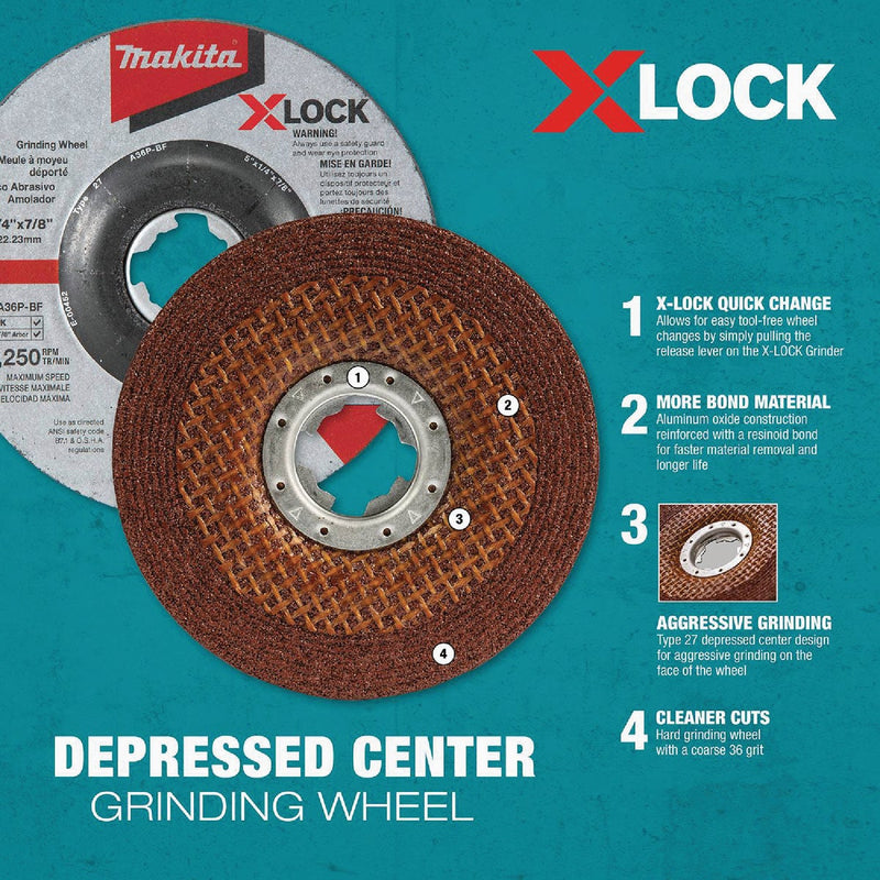 Makita X-LOCK Type 27 5 In. x 1/4 In. x 7/8 In. Metal/Stainless Grinding Cut-Off Wheel