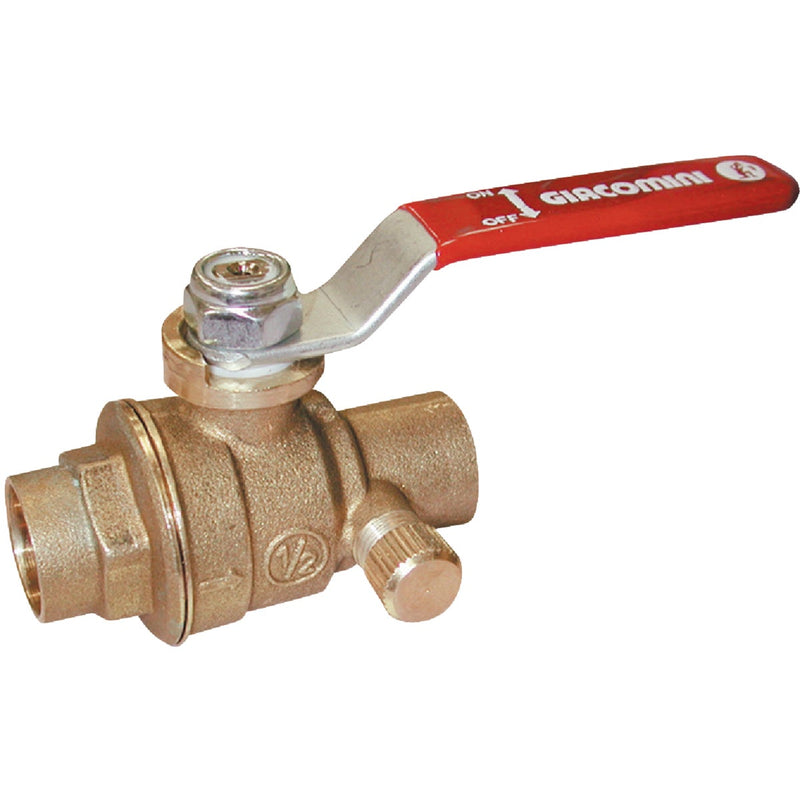 ProLine 1/2 In. SWT x 1/2 In. SWT Brass Ball Valve with Drain