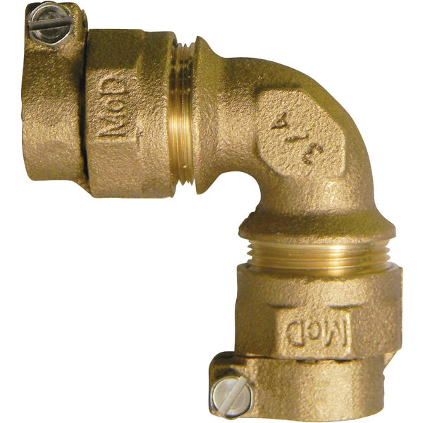 Anderson Metals 3/4 In. 90 Deg. Brass Elbow, CTS Polyethylene Pipe Connector (1/4 Bend)