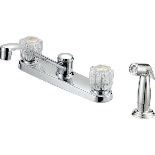 Home Impressions 2-Handle Double Acrylic Knob Kitchen Faucet with Side Spray, Chrome