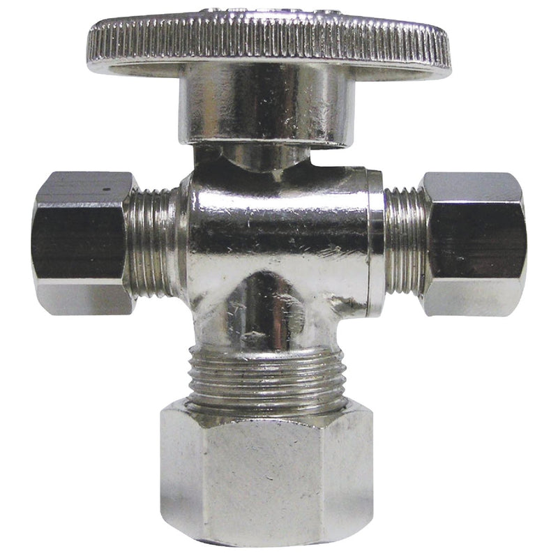 ProLine 5/8 In. OD x 3/8 In. C x 1/4 In. C Chrome Plated Brass Dual Outlet Stop