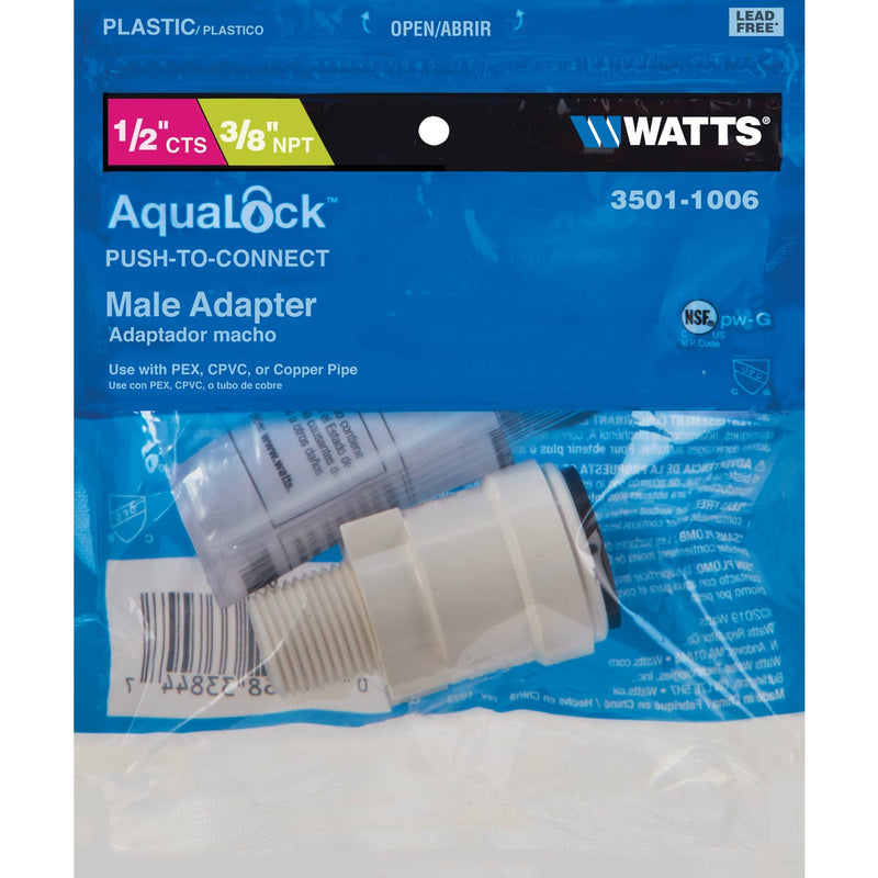 Watts Aqualock 1/2 In. CTS x 3/8 In. MPT Quick Connect Plastic Connector