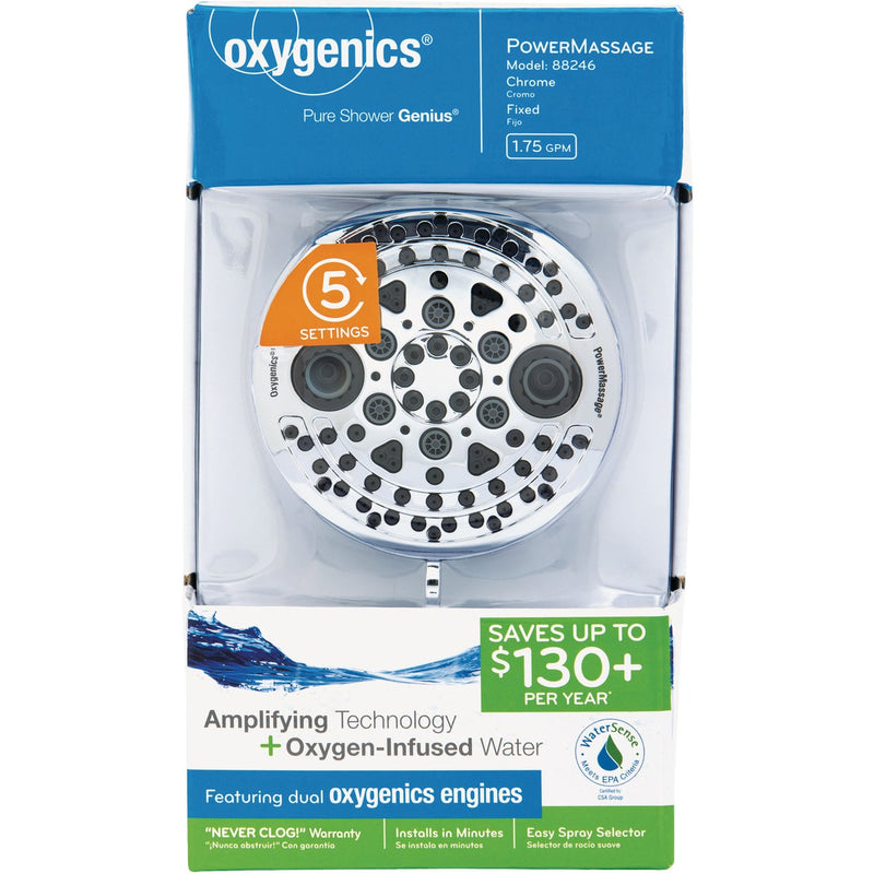 Oxygenics PowerMassage 5-Spray 1.75 GPM Fixed Shower Head, Chrome