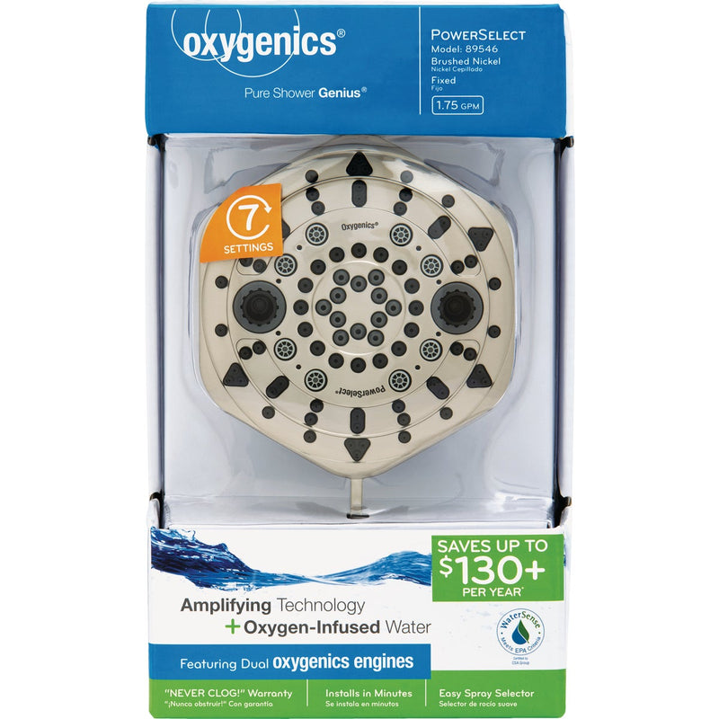 Oxygenics PowerSelect 7-Spray 1.75 GPM Fixed Shower Head, Brushed Nickel