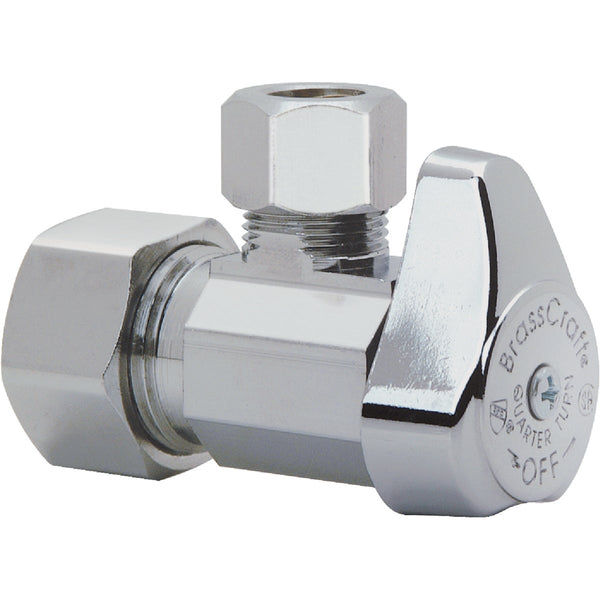 BrassCraft 1/2 In. Nom Comp x 3/8 In. OD Comp Chrome-Plated Brass 1/4-Turn Shut-Off Angle Valve