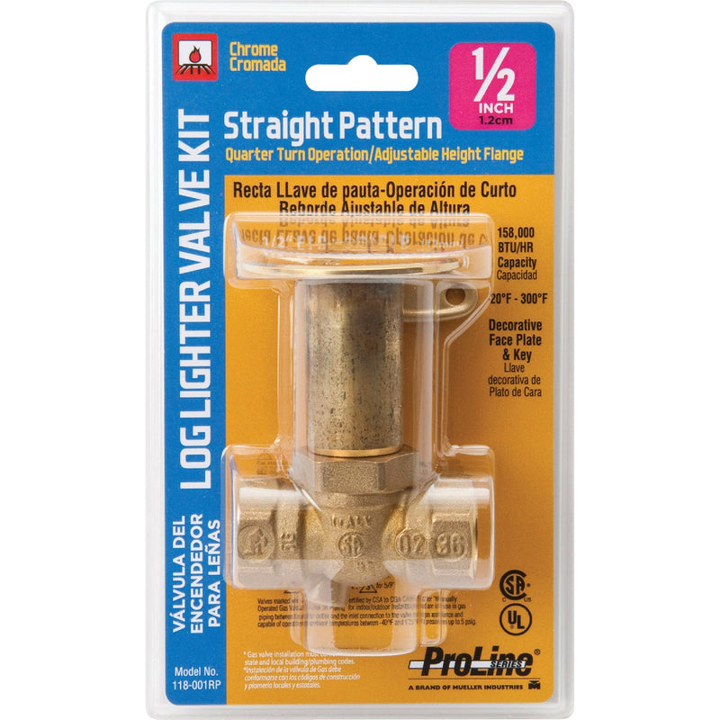 ProLine Straight Pattern 158,000 BTU Brass/Chrome Plated Log Lighter Gas Valve