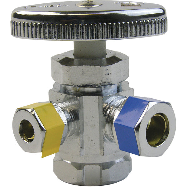 Lasco 1/2 In. IP x 3/8 In. Compression x 1/4 In. Compression Multi-Turn Style Angle Valve