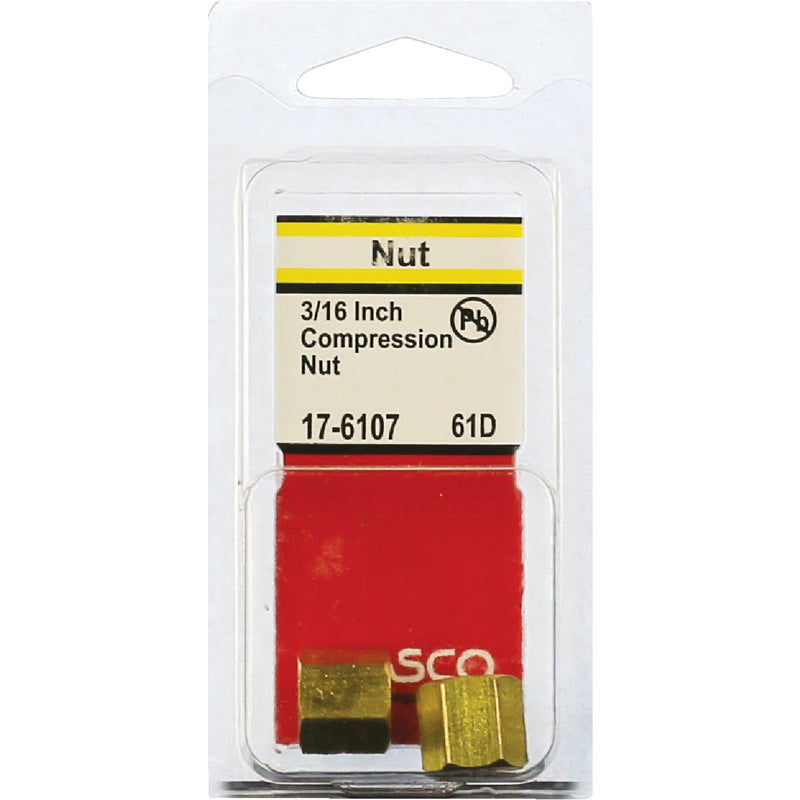 Lasco 3/16 In. Brass Compression Nut (2-Pack)