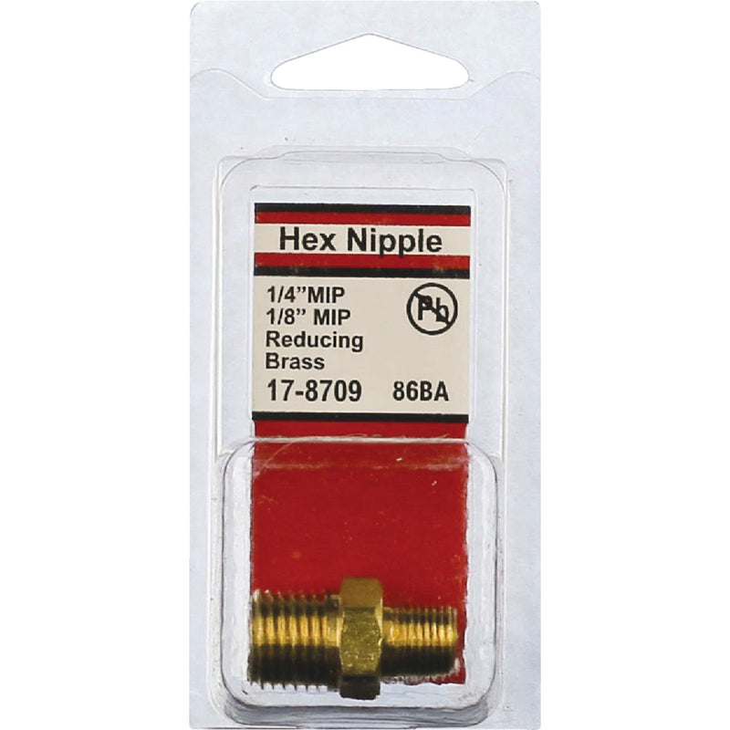 Lasco 1/4 In. MPT x 1/8 In. MPT Brass Hex Nipple