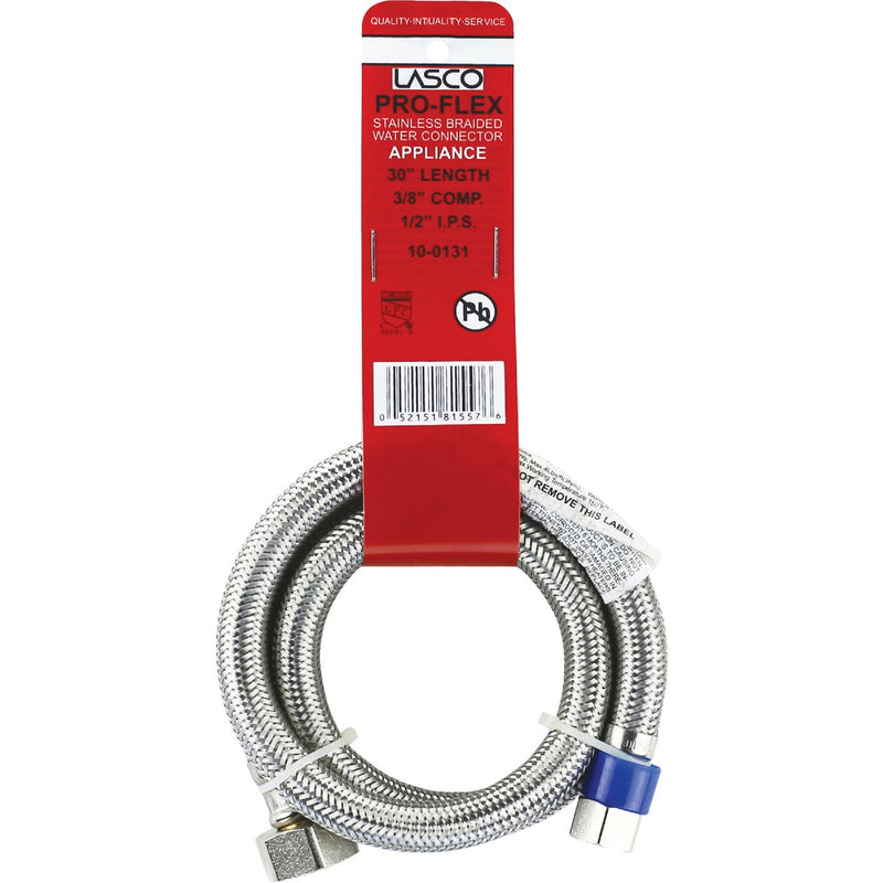 Lasco 3/8 In. C x 1/2 In. FIP x 30 In. L Stainless Steel Braided Supply Faucet Connector