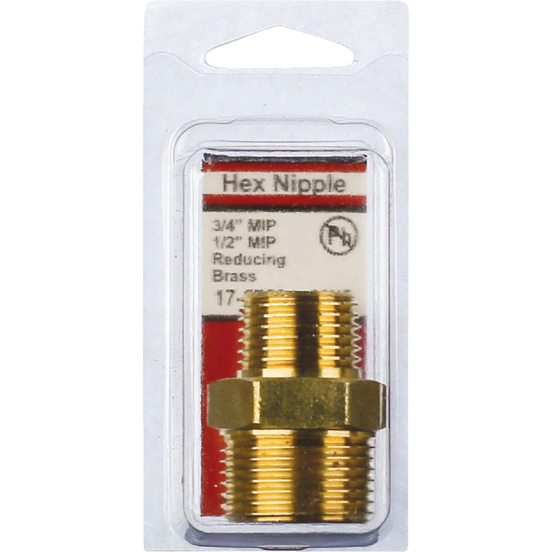 Lasco 3/4 In. MPT x 1/2 In. MPT Brass Hex Nipple