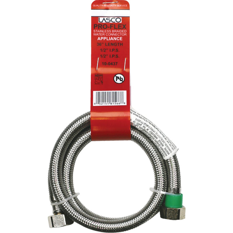 Lasco 1/2 In. IPS x 1/2 In. IPS x 36 In. L Braided Stainless Steel Flex Line Faucet Connector