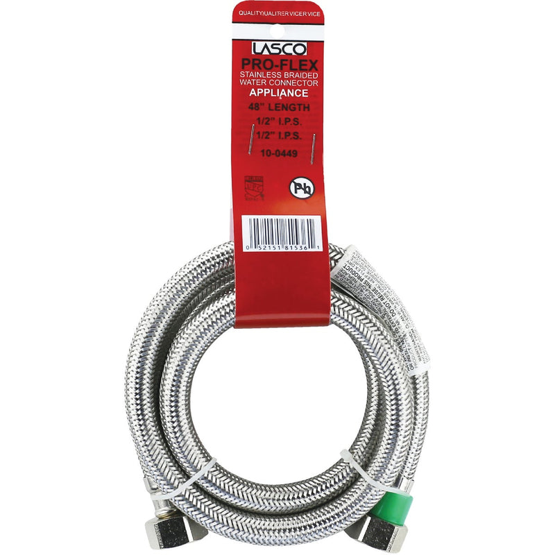 Lasco 1/2 In. IPS x 1/2 In. IPS x 48 In. L Braided Stainless Steel Flex Line Faucet Connector