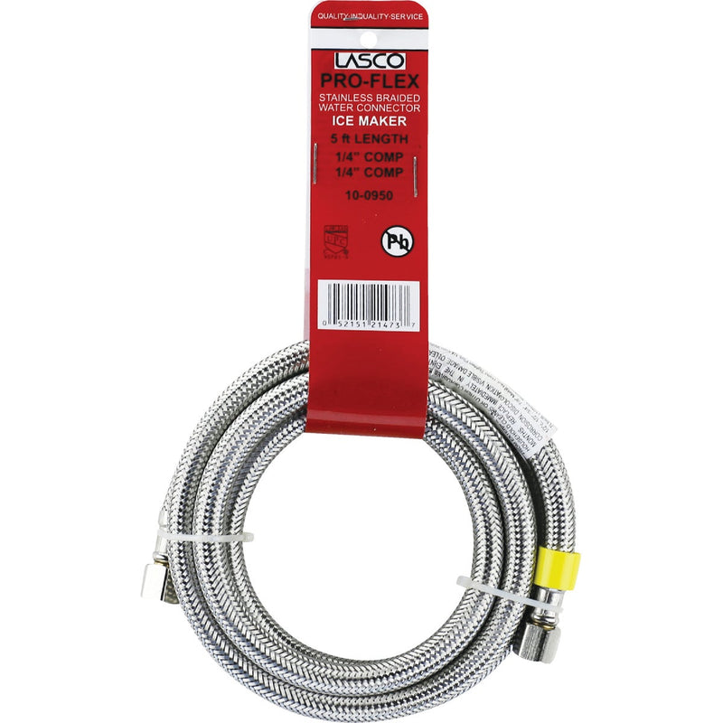 Lasco 1/4 In. x 1/4 In. x 5 Ft. Length Braided Supply Ice Maker Connector Hose